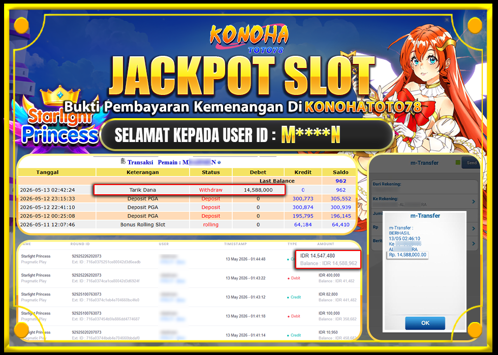 KONOHATOTO78 JACKPOT STARLIGHT PRINCESS Rp14.588.000,LUNAS